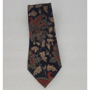 Bill Blass Navy/Beige/Red/Green Paisley 100% Silk Necktie 3 3/4" Wide